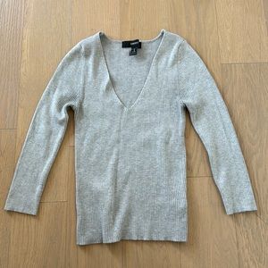 Gray Ribbed 3/4 Sleeve Sweater